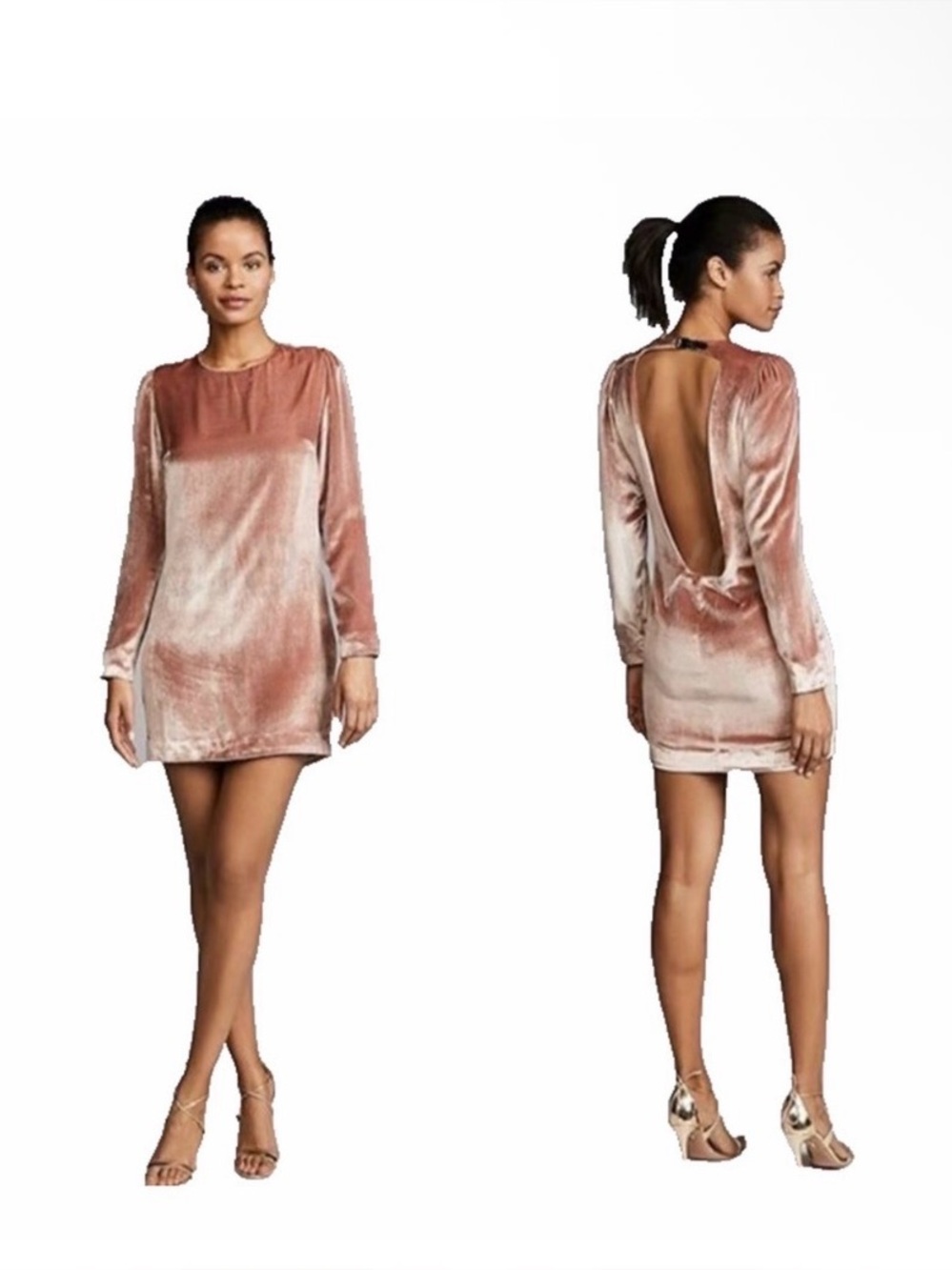 Fleur du Mal Blush Pink Silk Velvet Open Back Mini Dress - size XS